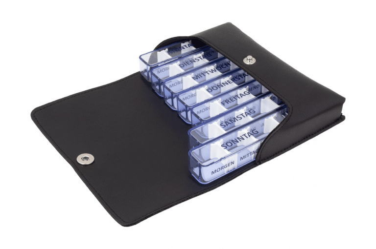 Medidos-DE-No1-Leatherette-Black-Open-pill-dispenser-Kibodan-danish-design-V2