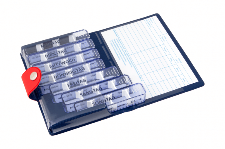 Medidos-DE-No1-Soft-Touch-Cherry-DarkBlue-Open-pill-dispenser-Kibodan-danish-design-A-X1