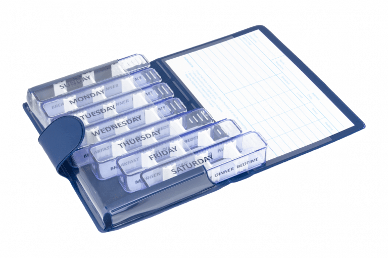 Medidose-GB-No1-Classic-Saphire-Open-pill-dispenser-Kibodan-danish-design