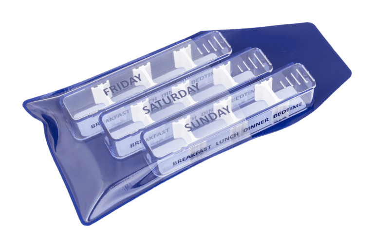 Medidose-GB-No6-Empire-Blue-Open-pill-dispenser-Kibodan-danish-design